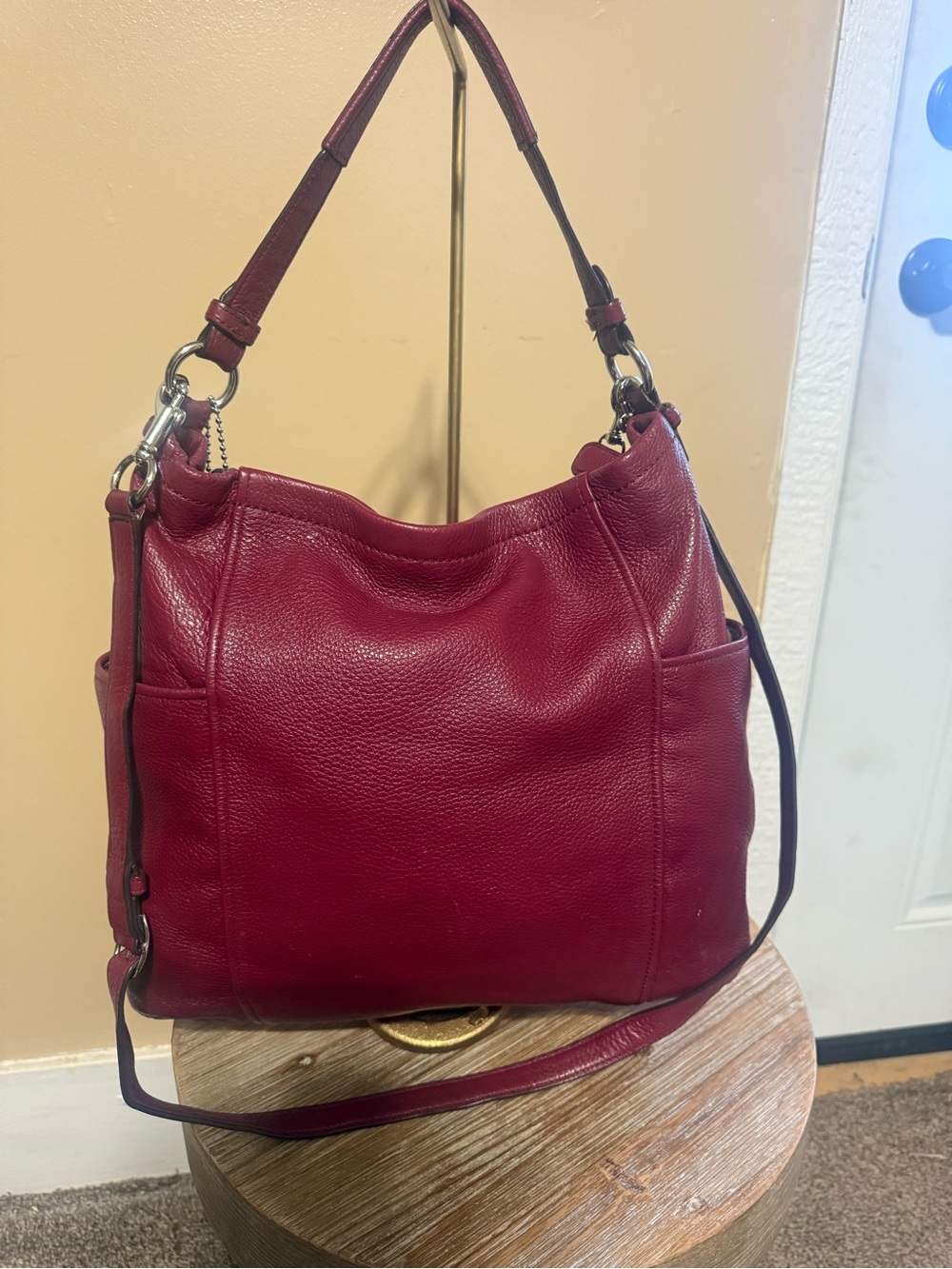 Coach Pebbled Leather Shoulder Bag in Berry Cherries not included